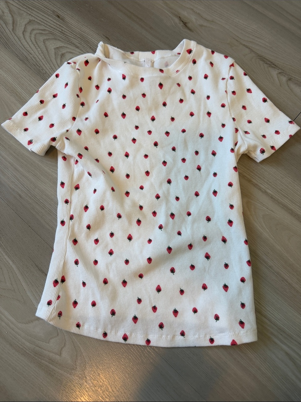 SKIMS White Ribbed Tee with Red Strawberry Motif
